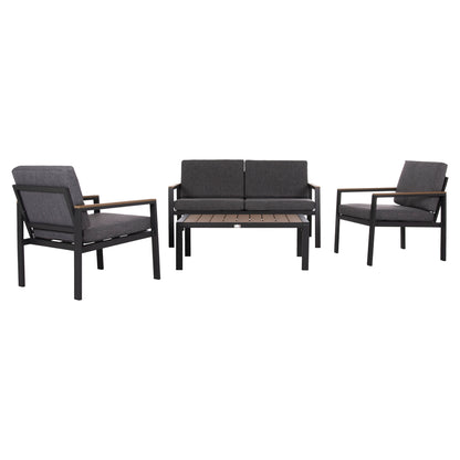 OUTDOOR LOUNGE SET 4PCS SAFIN HM6278.03 ALUMINUM & OLEFIN FABRIC IN DARK GREY--POLYWOOD