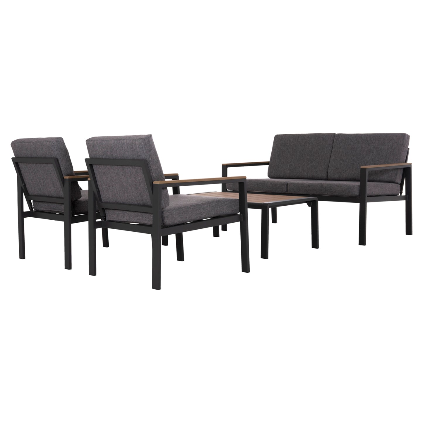OUTDOOR LOUNGE SET 4PCS SAFIN HM6278.03 ALUMINUM & OLEFIN FABRIC IN DARK GREY--POLYWOOD