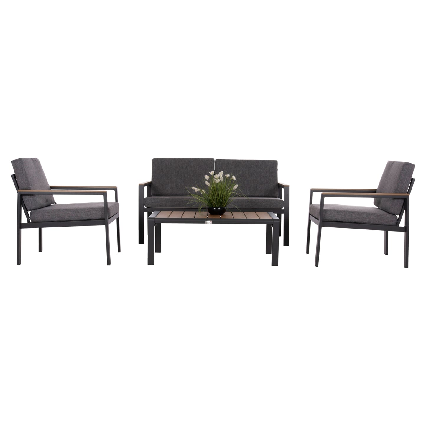 OUTDOOR LOUNGE SET 4PCS SAFIN HM6278.03 ALUMINUM & OLEFIN FABRIC IN DARK GREY--POLYWOOD