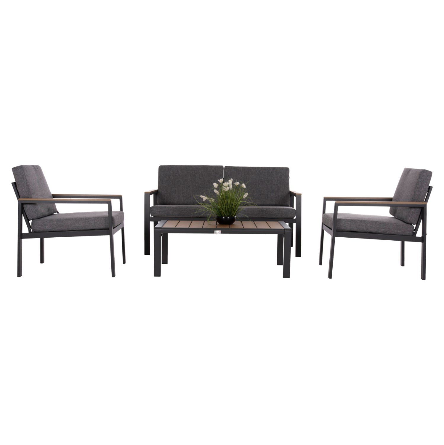 OUTDOOR LOUNGE SET 4PCS SAFIN HM6278.03 ALUMINUM & OLEFIN FABRIC IN DARK GREY--POLYWOOD