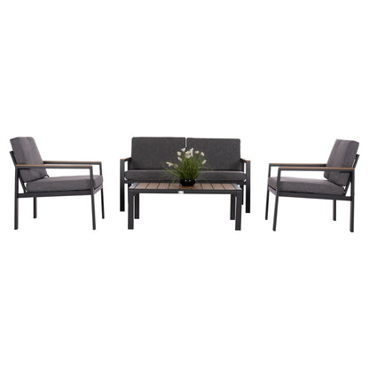 OUTDOOR LOUNGE SET 4PCS SAFIN HM6278.03 ALUMINUM & OLEFIN FABRIC IN DARK GREY--POLYWOOD