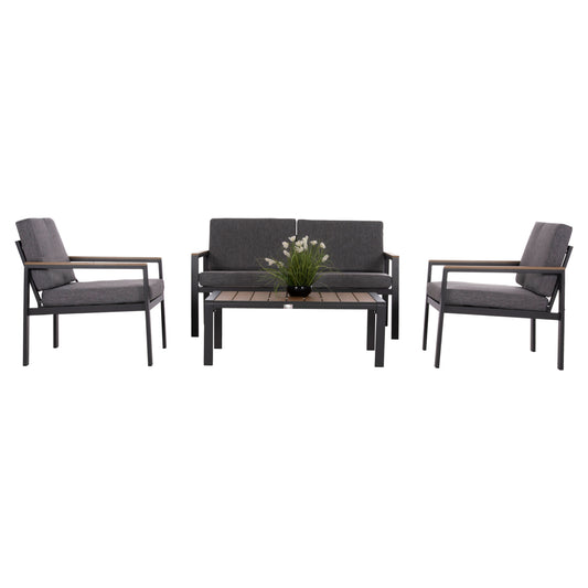 OUTDOOR LOUNGE SET 4PCS SAFIN HM6278.03 ALUMINUM & OLEFIN FABRIC IN DARK GREY--POLYWOOD