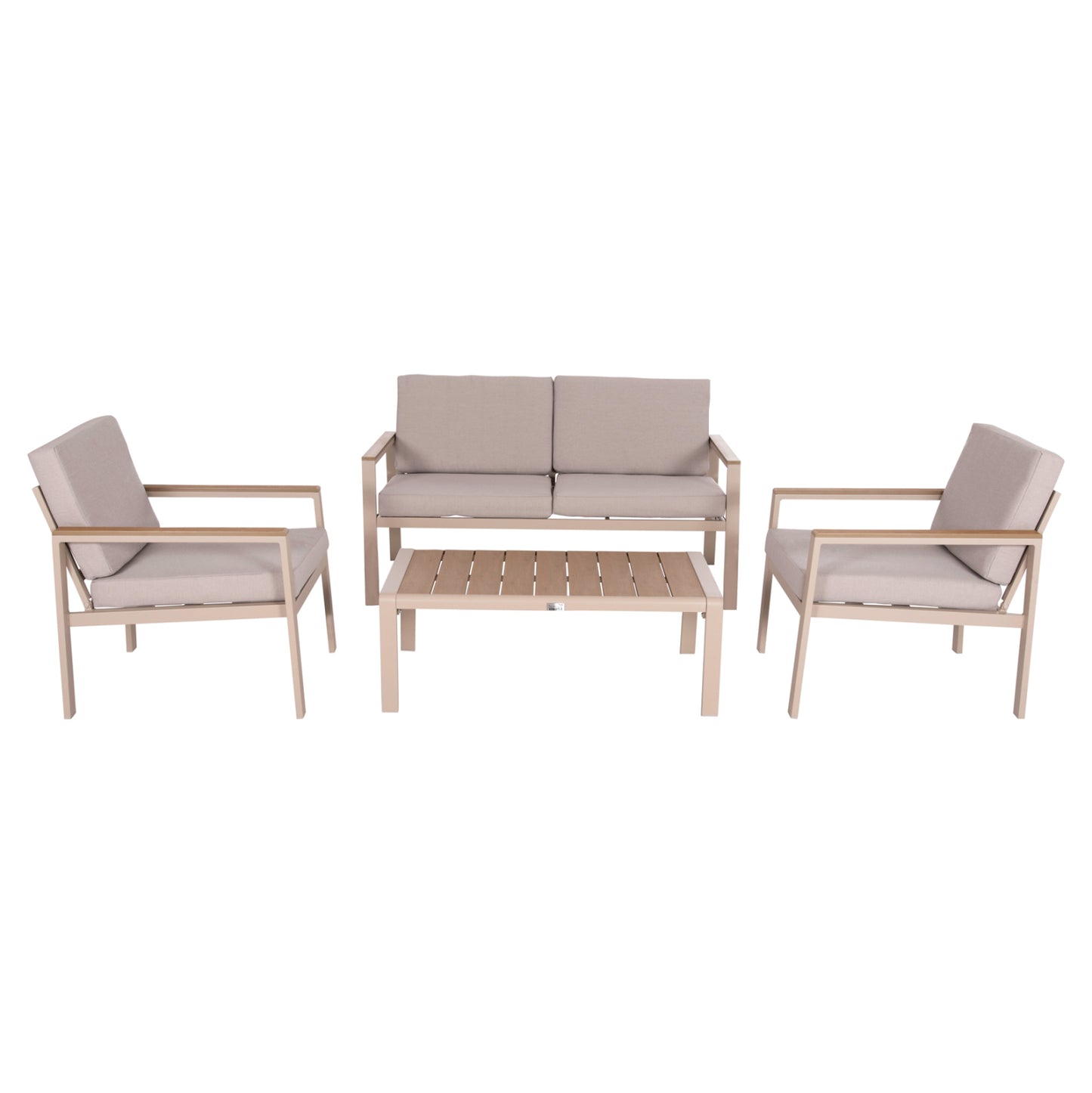 OUTDOOR LOUNGE SET 4PCS SAFIN HM6278.04 ALUMINUM IN CAPPUCCINO--POLYWOOD--OLEFIN FABRIC IN BEIGE