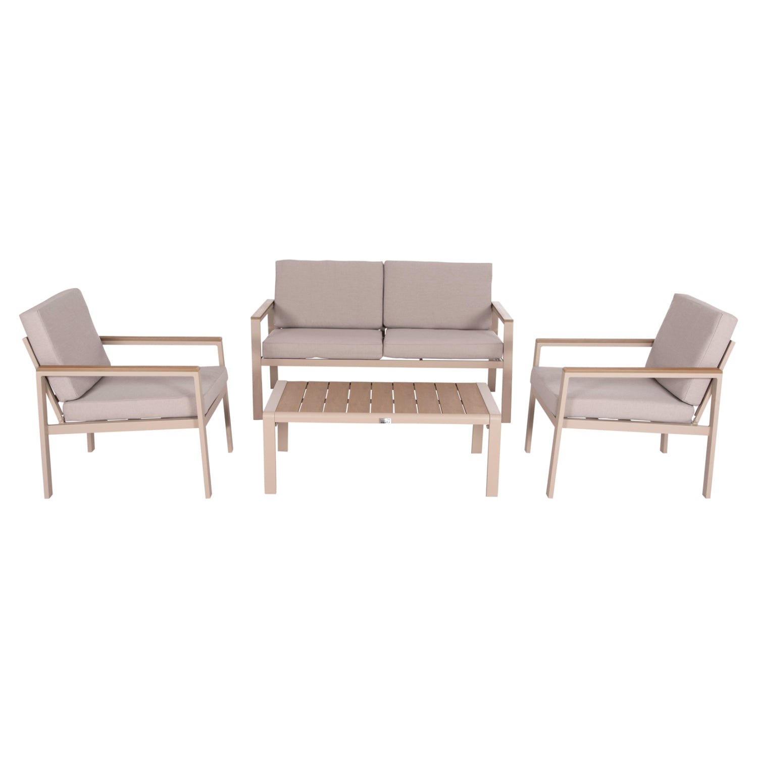OUTDOOR LOUNGE SET 4PCS SAFIN HM6278.04 ALUMINUM IN CAPPUCCINO--POLYWOOD--OLEFIN FABRIC IN BEIGE