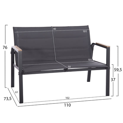 OUTDOOR LOUNGE SET 4PCS JULIETTE HM6280.03 GREY ALUMINUM-TEXTILENE--TEMPERED GLASS