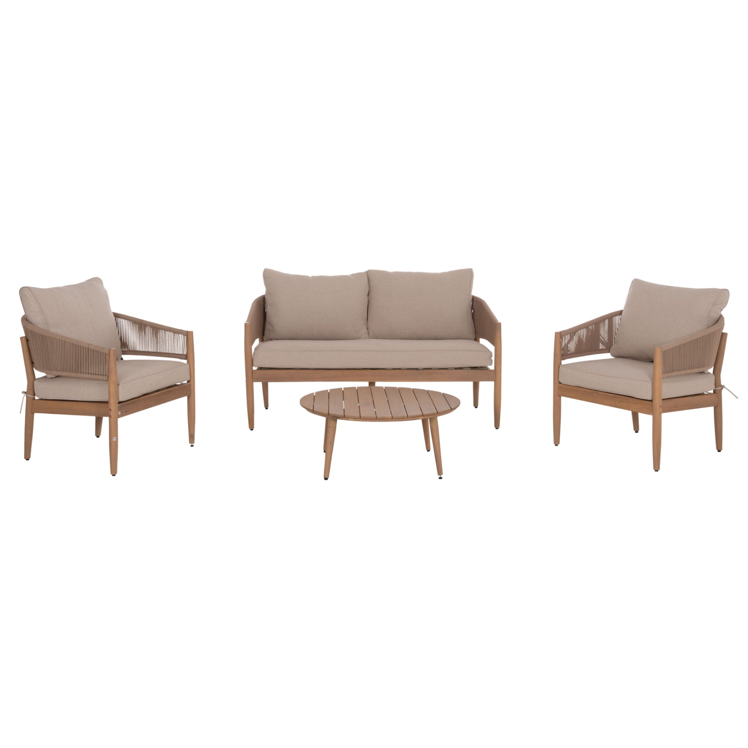 OUTDOOR LOUNGE SET 4PCS KANU HM6416 ACACIA WOOD-METAL FRAME-ROPE -- BEIGE