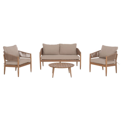 OUTDOOR LOUNGE SET 4PCS KANU HM6416 ACACIA WOOD-METAL FRAME-ROPE -- BEIGE