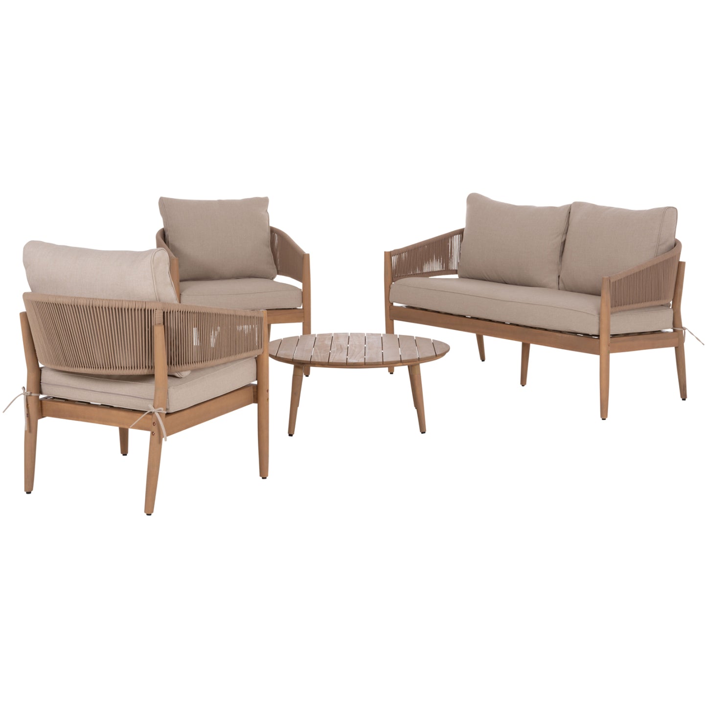 OUTDOOR LOUNGE SET 4PCS KANU HM6416 ACACIA WOOD-METAL FRAME-ROPE -- BEIGE