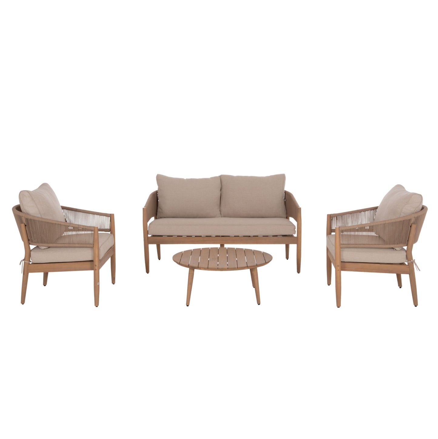 OUTDOOR LOUNGE SET 4PCS KANU HM6416 ACACIA WOOD-METAL FRAME-ROPE -- BEIGE