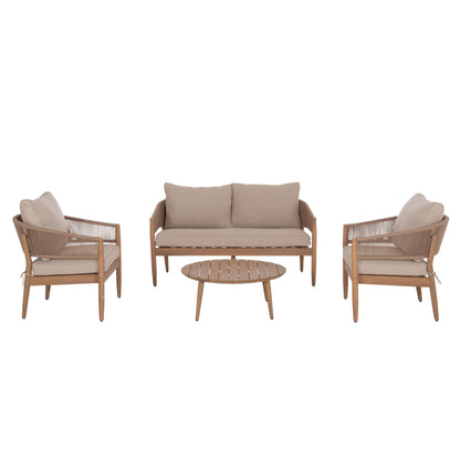 OUTDOOR LOUNGE SET 4PCS KANU HM6416 ACACIA WOOD-METAL FRAME-ROPE -- BEIGE