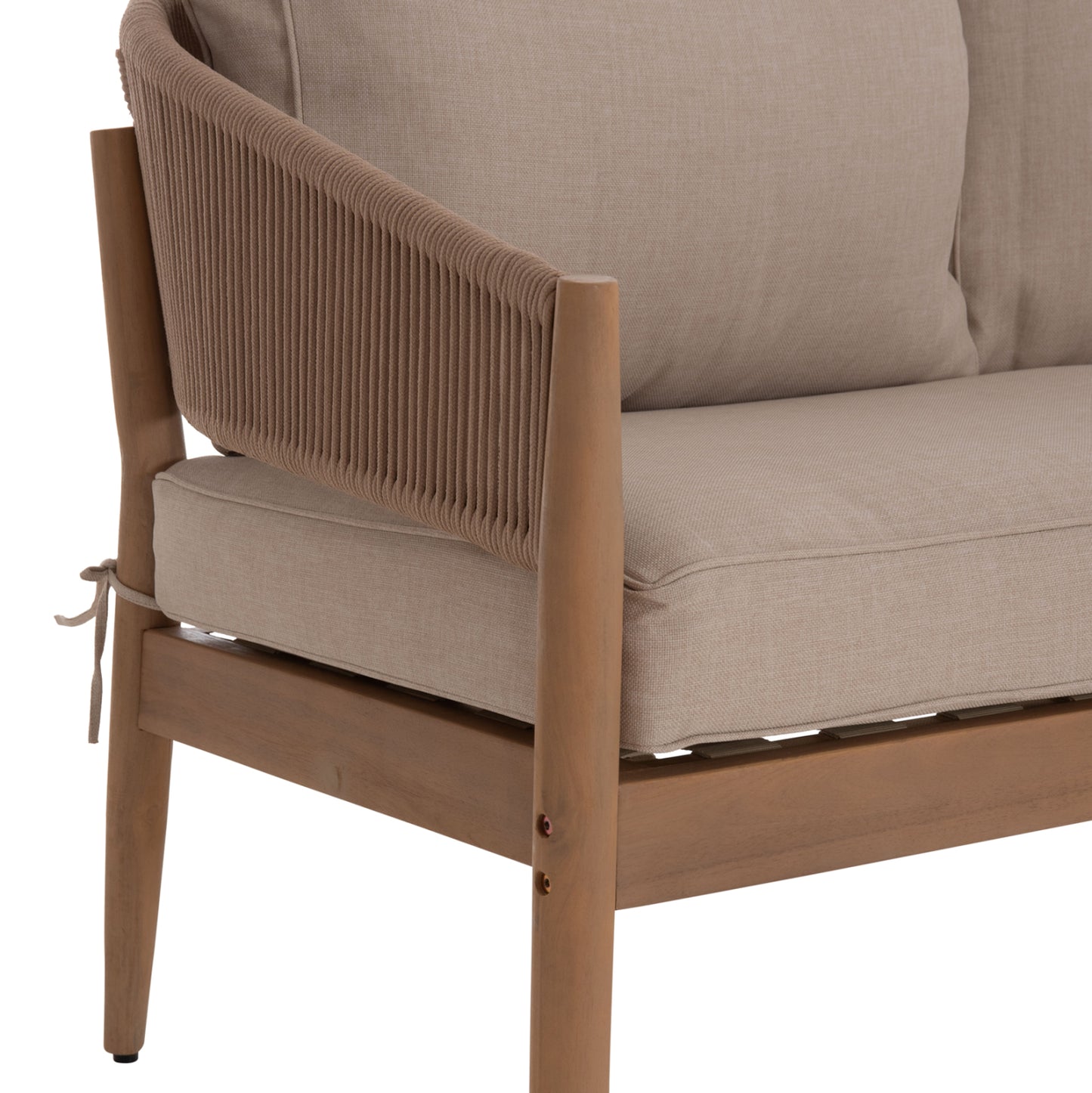 OUTDOOR LOUNGE SET 4PCS KANU HM6416 ACACIA WOOD-METAL FRAME-ROPE -- BEIGE