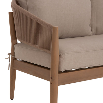 OUTDOOR LOUNGE SET 4PCS KANU HM6416 ACACIA WOOD-METAL FRAME-ROPE -- BEIGE