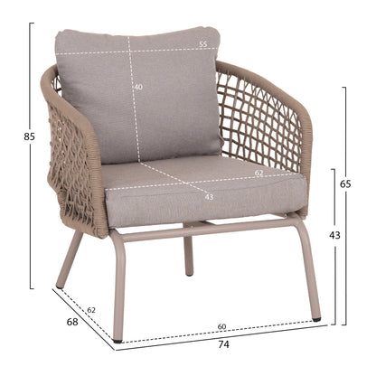 OUTDOOR LOUNGE SET 5-SEAT ELOWEN HM6508.02 ALUMINUM-ROPE IN BEIGE--CUSHIONS IN GREY