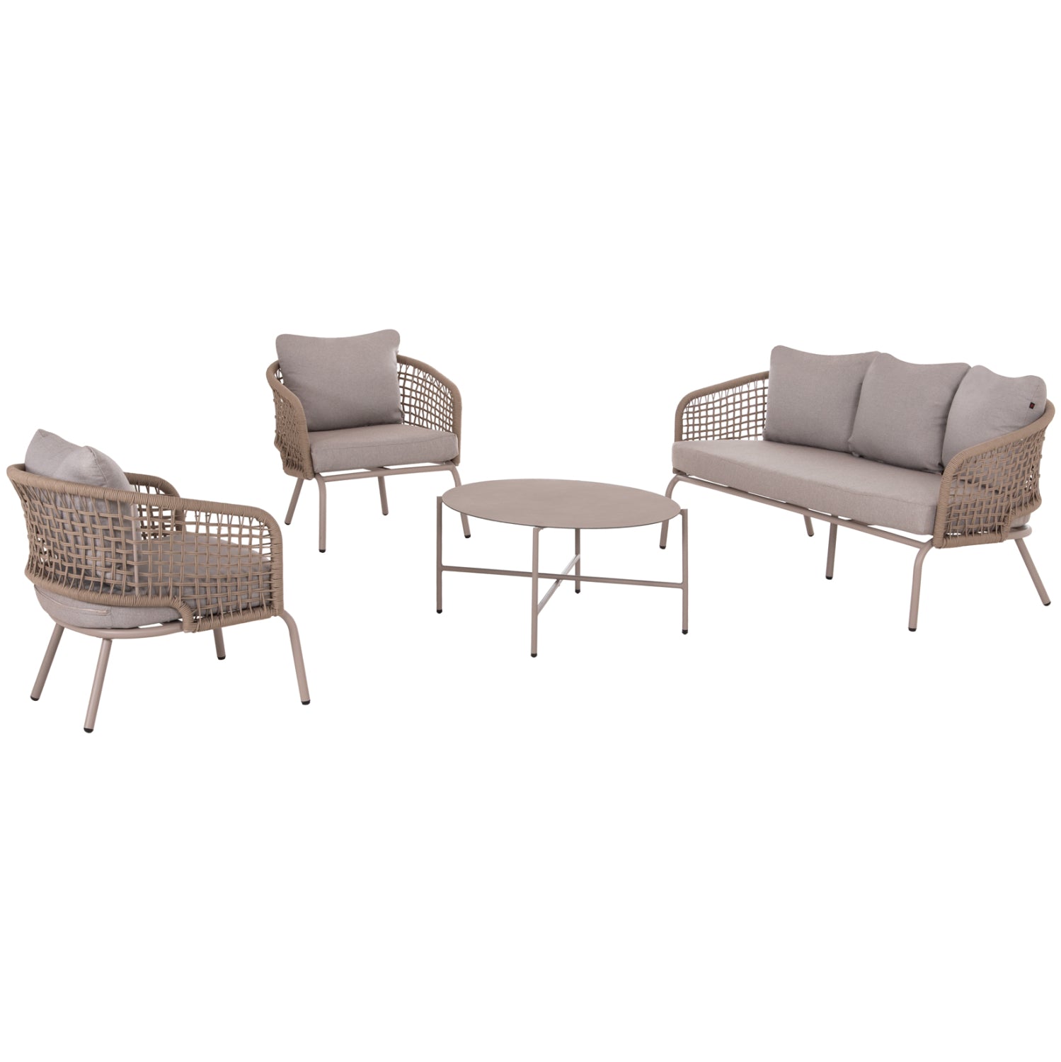 OUTDOOR LOUNGE SET 5-SEAT ELOWEN HM6508.02 ALUMINUM-ROPE IN BEIGE--CUSHIONS IN GREY