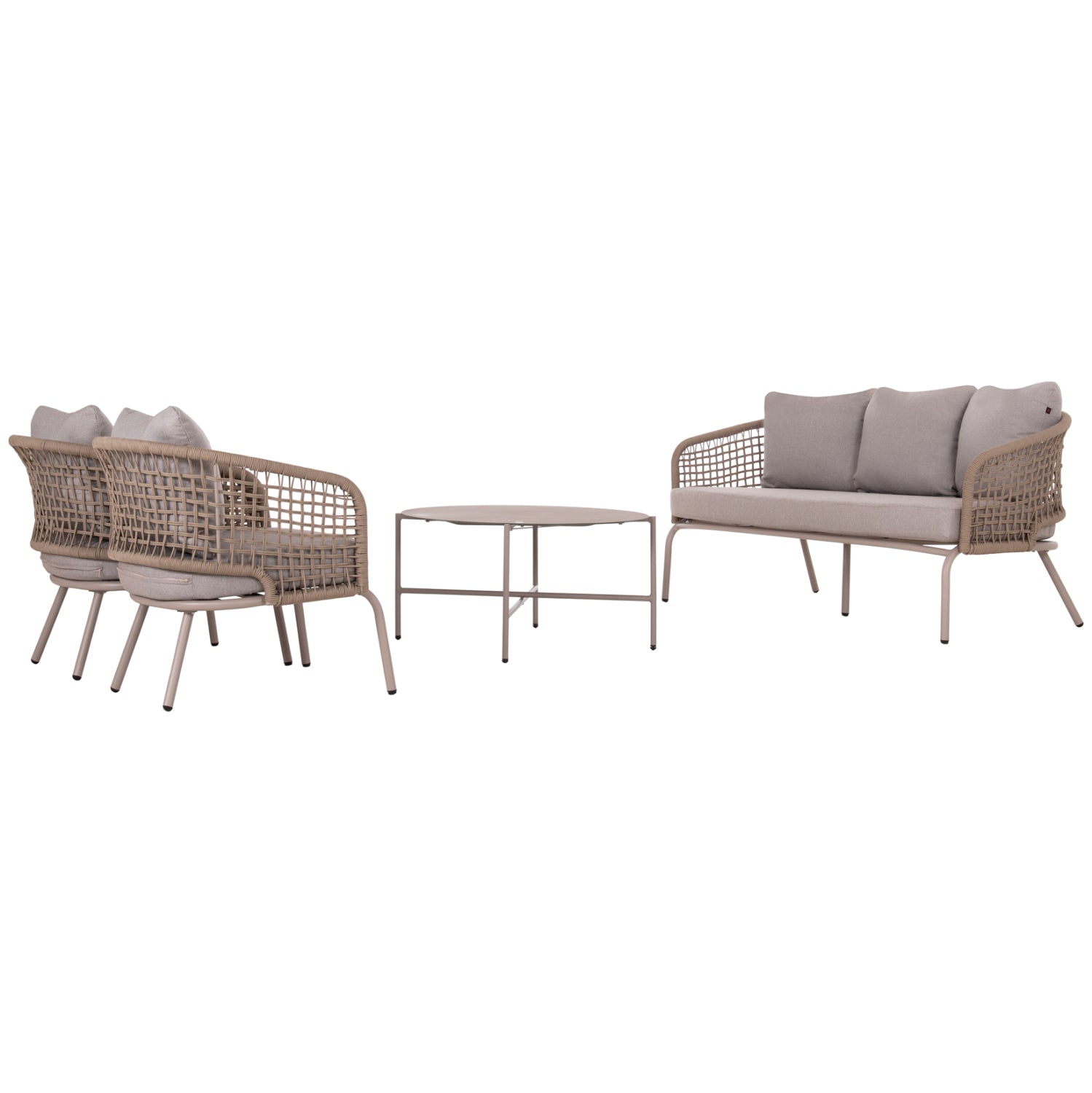 OUTDOOR LOUNGE SET 5-SEAT ELOWEN HM6508.02 ALUMINUM-ROPE IN BEIGE--CUSHIONS IN GREY