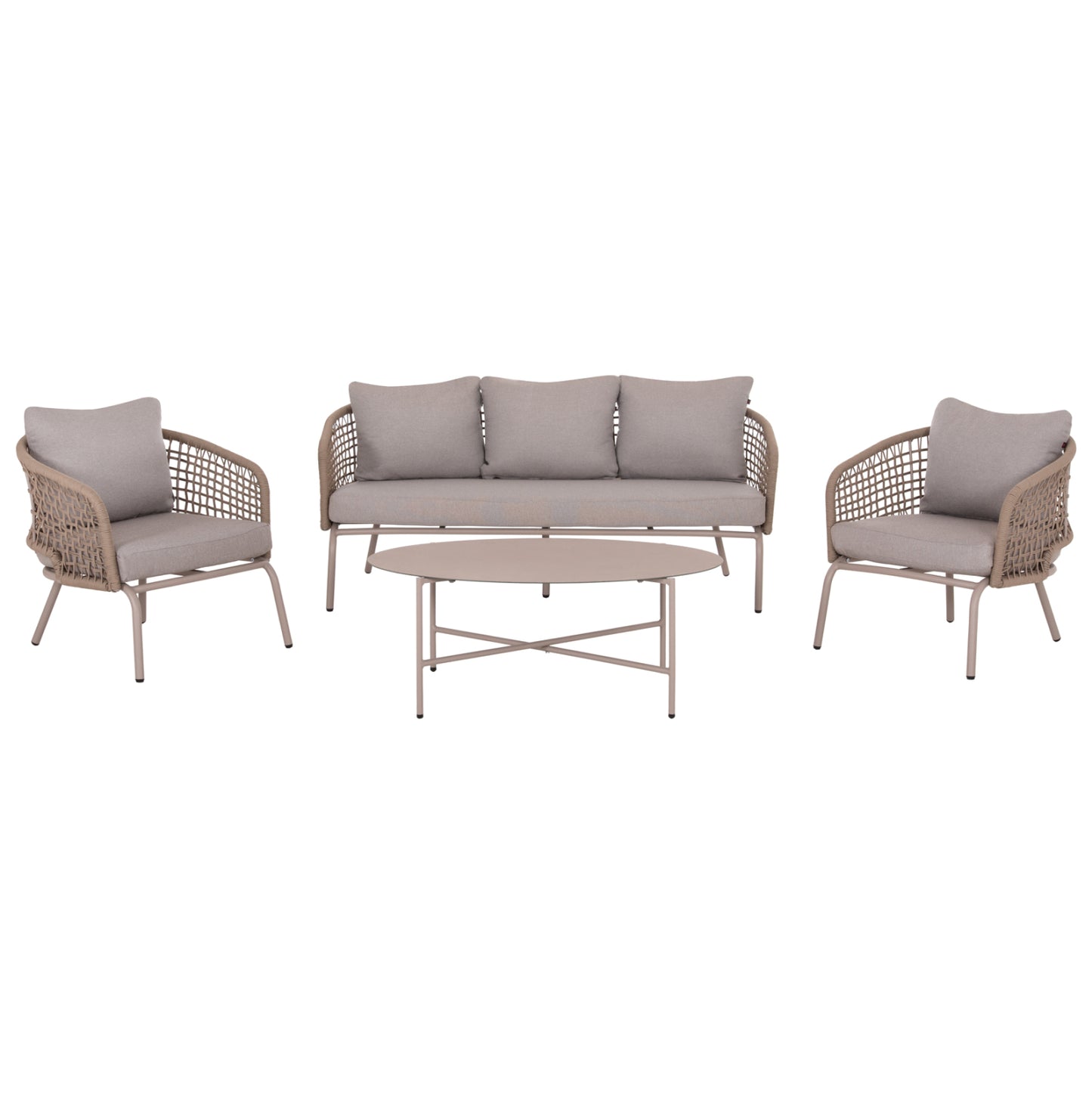 OUTDOOR LOUNGE SET 5-SEAT ELOWEN HM6508.02 ALUMINUM-ROPE IN BEIGE--CUSHIONS IN GREY