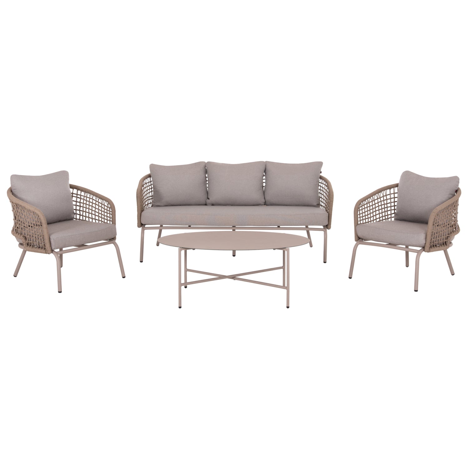 OUTDOOR LOUNGE SET 5-SEAT ELOWEN HM6508.02 ALUMINUM-ROPE IN BEIGE--CUSHIONS IN GREY
