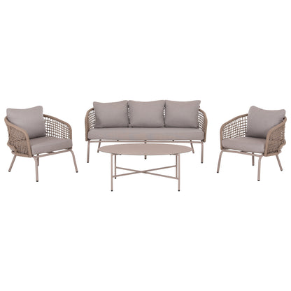 OUTDOOR LOUNGE SET 5-SEAT ELOWEN HM6508.02 ALUMINUM-ROPE IN BEIGE--CUSHIONS IN GREY