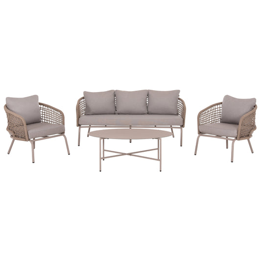 OUTDOOR LOUNGE SET 5-SEAT ELOWEN HM6508.02 ALUMINUM-ROPE IN BEIGE--CUSHIONS IN GREY