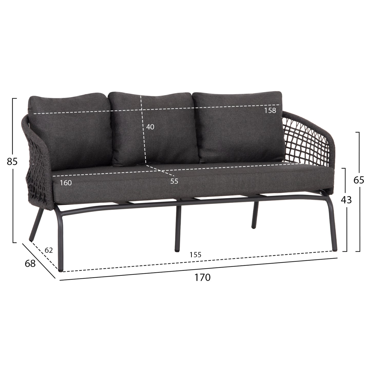 OUTDOOR LOUNGE SET 5-SEAT ELOWEN HM6508.01 ALUMINUM-ROPE-CUSHIONS---GREY
