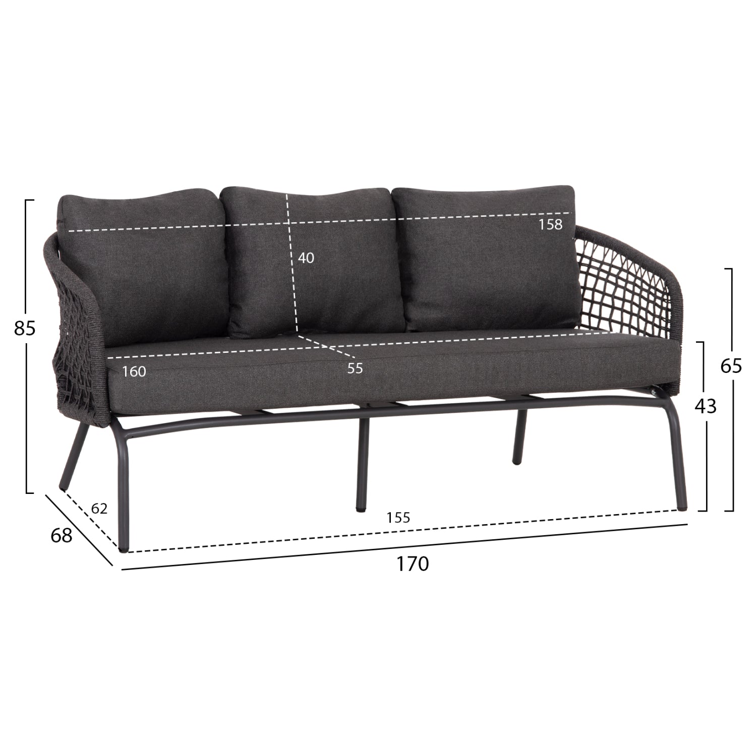OUTDOOR LOUNGE SET 5-SEAT ELOWEN HM6508.01 ALUMINUM-ROPE-CUSHIONS---GREY