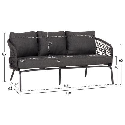 OUTDOOR LOUNGE SET 5-SEAT ELOWEN HM6508.01 ALUMINUM-ROPE-CUSHIONS---GREY