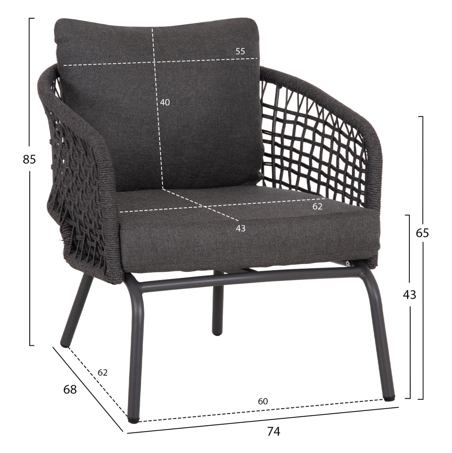OUTDOOR LOUNGE SET 5-SEAT ELOWEN HM6508.01 ALUMINUM-ROPE-CUSHIONS---GREY