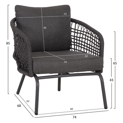 OUTDOOR LOUNGE SET 5-SEAT ELOWEN HM6508.01 ALUMINUM-ROPE-CUSHIONS---GREY