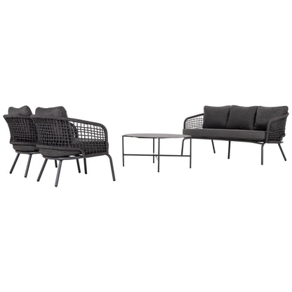 OUTDOOR LOUNGE SET 5-SEAT ELOWEN HM6508.01 ALUMINUM-ROPE-CUSHIONS---GREY
