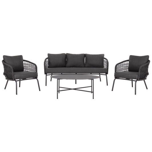 OUTDOOR LOUNGE SET 5-SEAT ELOWEN HM6508.01 ALUMINUM-ROPE-CUSHIONS---GREY