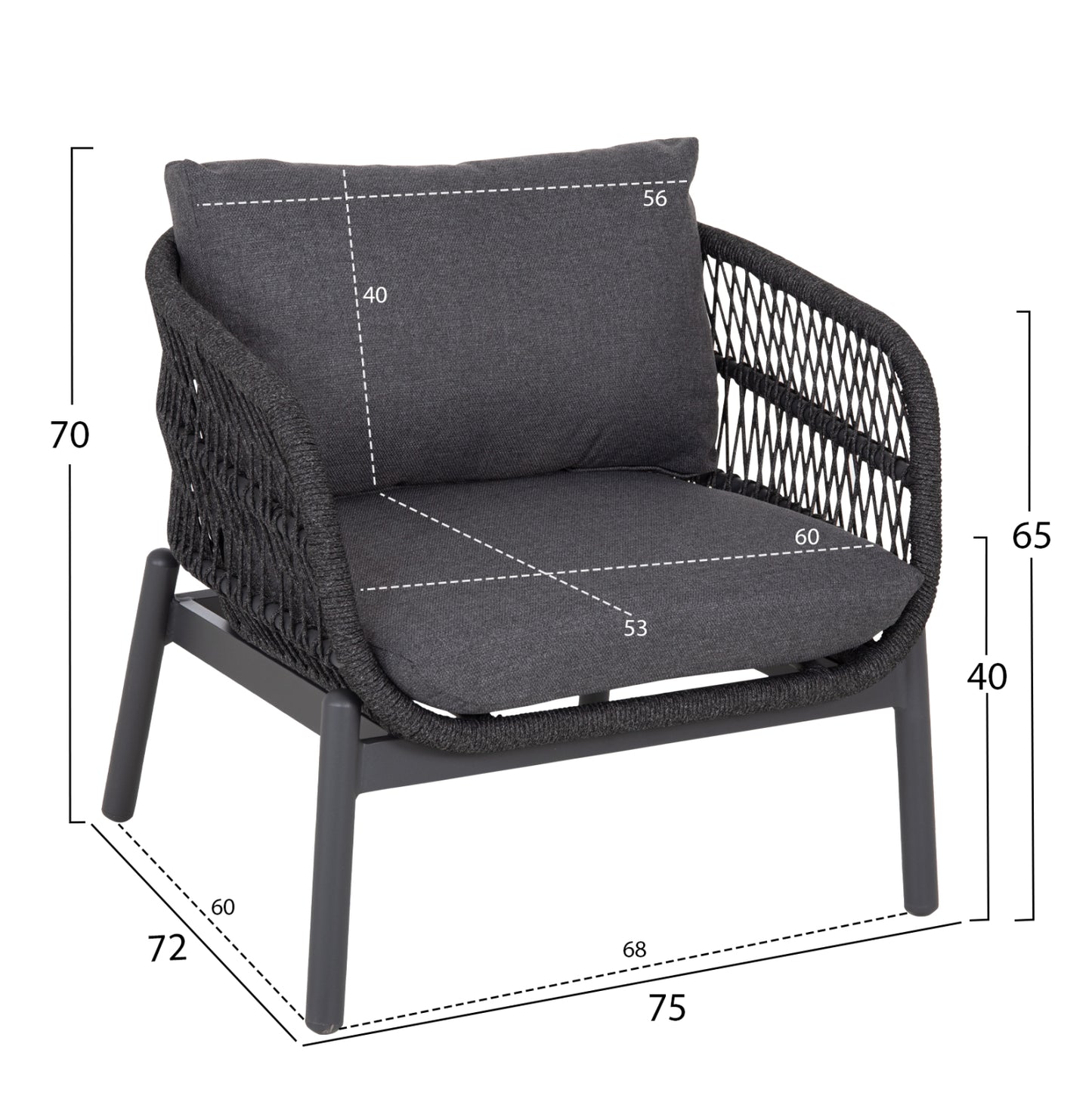 OUTDOOR LOUNGE SET 5PCS MEMFIS HM6470.01 ALUMINUM-ROPE-CERAMIC TOP---GREY