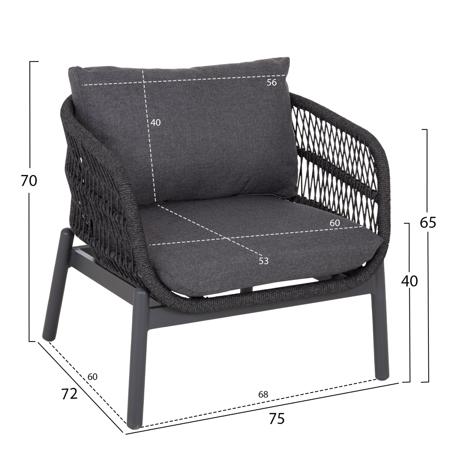 OUTDOOR LOUNGE SET 5PCS MEMFIS HM6470.01 ALUMINUM-ROPE-CERAMIC TOP---GREY