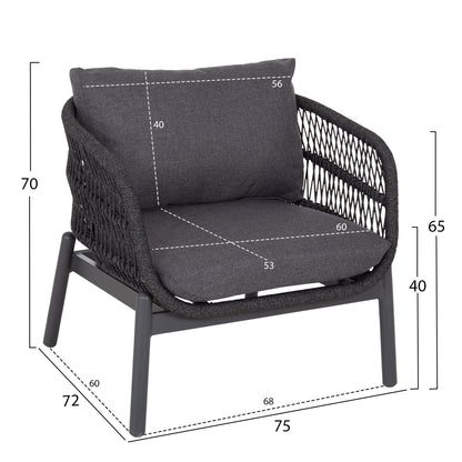 OUTDOOR LOUNGE SET 5PCS MEMFIS HM6470.01 ALUMINUM-ROPE-CERAMIC TOP---GREY
