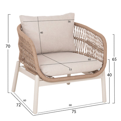 OUTDOOR LOUNGE SET 5PCS MEMFIS HM6470.02 ALUMINUM-ROPE-CERAMIC TOP--APRICOT