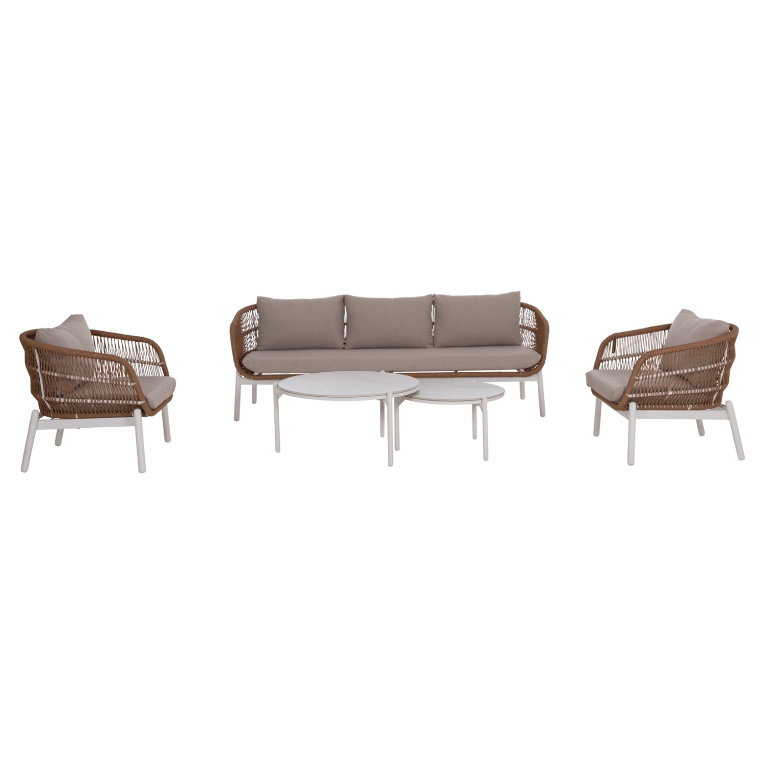 OUTDOOR LOUNGE SET 5PCS MEMFIS HM6470.03 ALUMINUM-ROPE-CERAMIC TOP--WHITE