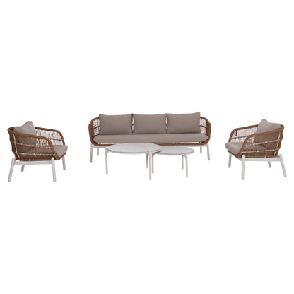 OUTDOOR LOUNGE SET 5PCS MEMFIS HM6470.03 ALUMINUM-ROPE-CERAMIC TOP--WHITE