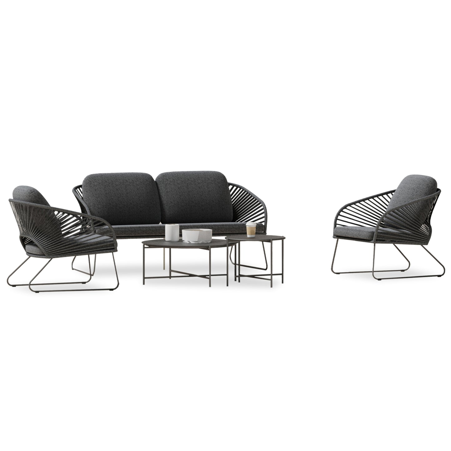 OUTDOOR LOUNGE SET 5PCS VERMONT HM6504.01 METAL-ROPE-GLASS--GREY COLOR