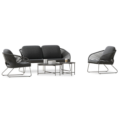 OUTDOOR LOUNGE SET 5PCS VERMONT HM6504.01 METAL-ROPE-GLASS--GREY COLOR