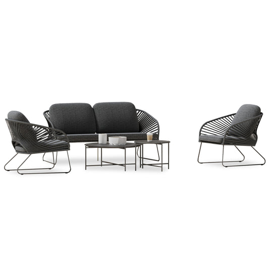 OUTDOOR LOUNGE SET 5PCS VERMONT HM6504.01 METAL-ROPE-GLASS--GREY COLOR