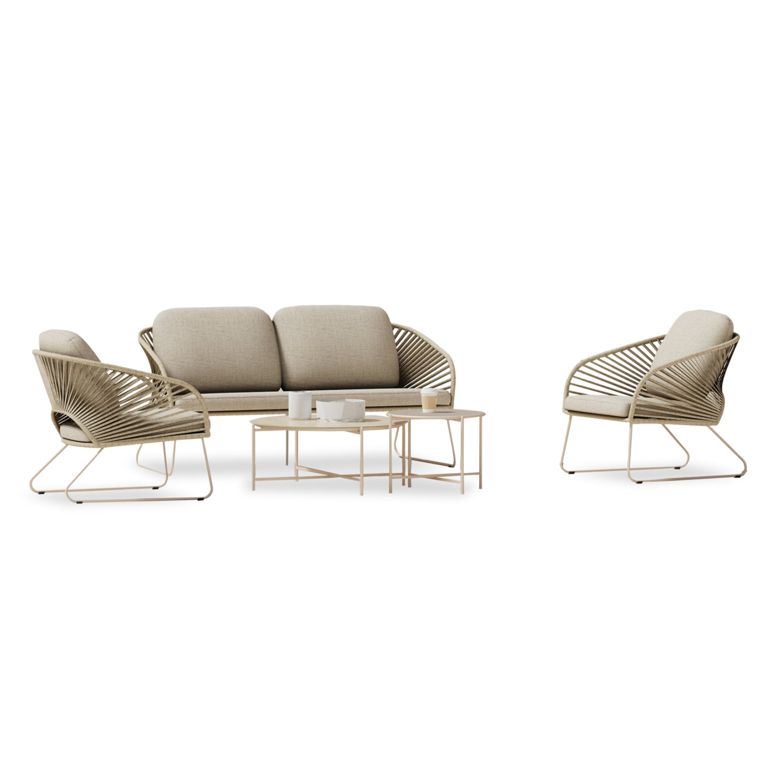 OUTDOOR LOUNGE SET 5PCS VERMONT HM6504.02 METAL-ROPE-GLASS--BEIGE COLOR