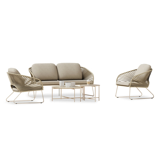 OUTDOOR LOUNGE SET 5PCS VERMONT HM6504.02 METAL-ROPE-GLASS--BEIGE COLOR