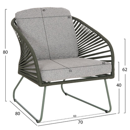 OUTDOOR LOUNGE SET 5PCS VERMONT HM6504.07 METAL-ROPE-GLASS--GREEN COLOR