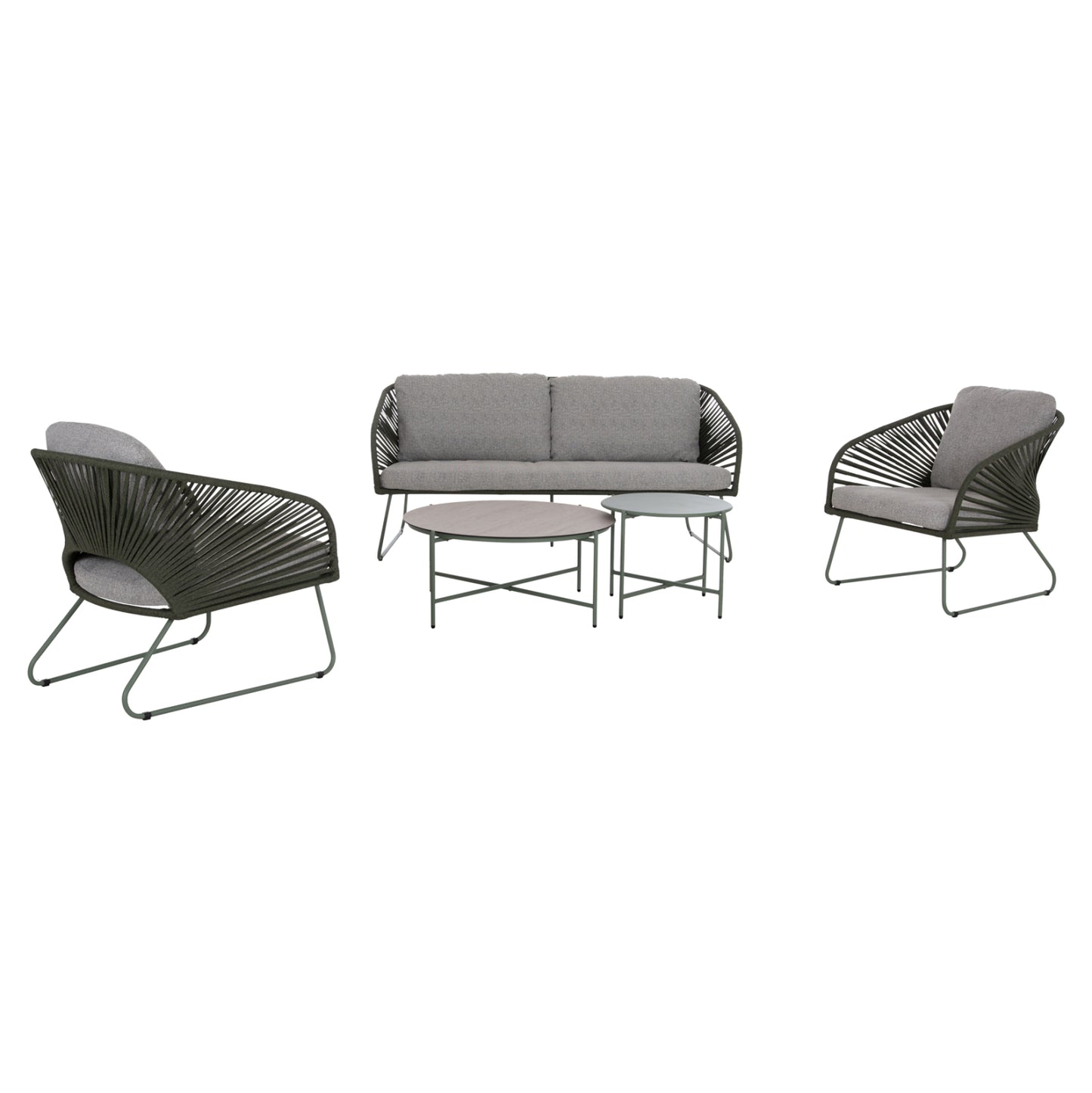 OUTDOOR LOUNGE SET 5PCS VERMONT HM6504.07 METAL-ROPE-GLASS--GREEN COLOR