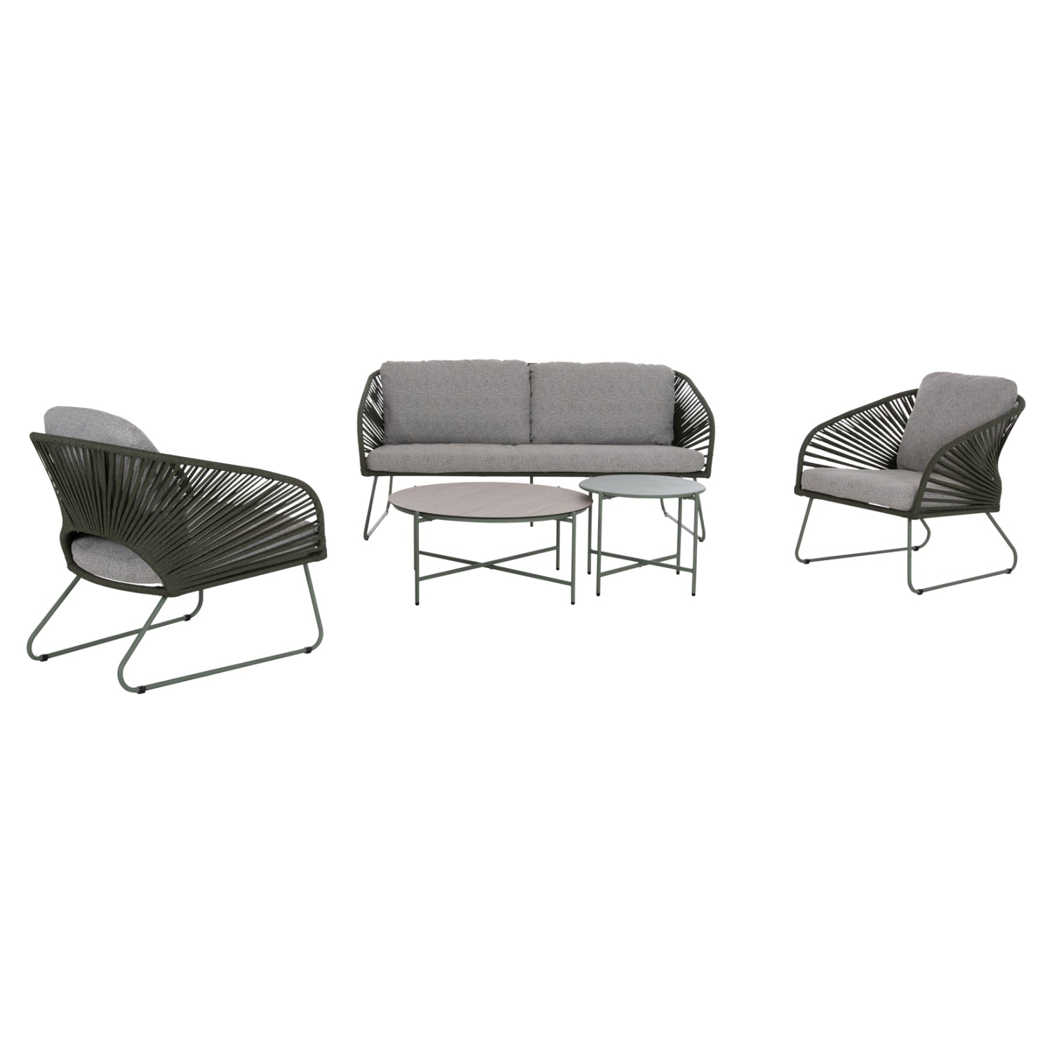OUTDOOR LOUNGE SET 5PCS VERMONT HM6504.07 METAL-ROPE-GLASS--GREEN COLOR