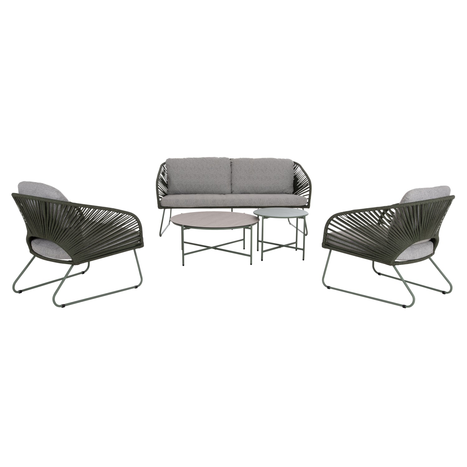 OUTDOOR LOUNGE SET 5PCS VERMONT HM6504.07 METAL-ROPE-GLASS--GREEN COLOR