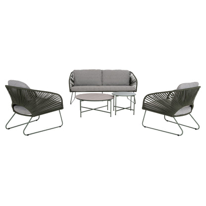 OUTDOOR LOUNGE SET 5PCS VERMONT HM6504.07 METAL-ROPE-GLASS--GREEN COLOR