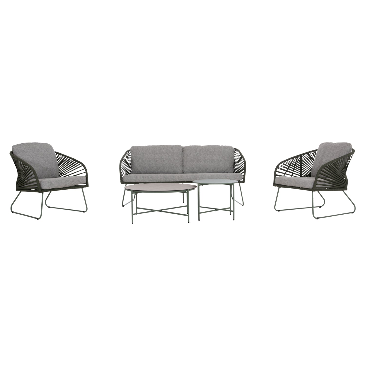 OUTDOOR LOUNGE SET 5PCS VERMONT HM6504.07 METAL-ROPE-GLASS--GREEN COLOR