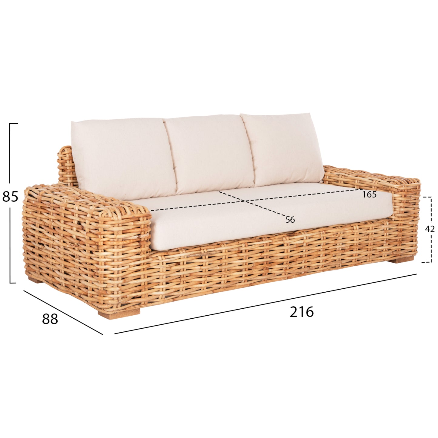 OUTDOOR LOUNGE SET 3PCS TROPEL HM11941 NATURAL RATTAN-WHITE CUSHIONS