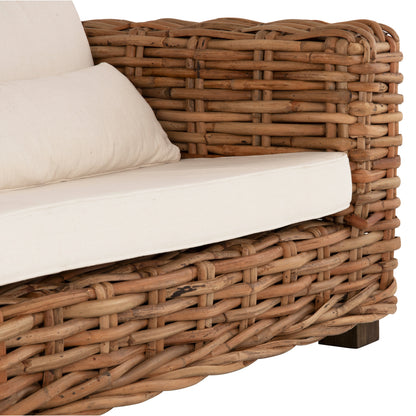 OUTDOOR LOUNGE SET 4PCS TROPEL HM9656 NATURAL RATTAN-MAHOGANY WOOD-WHITE CUSHIONS