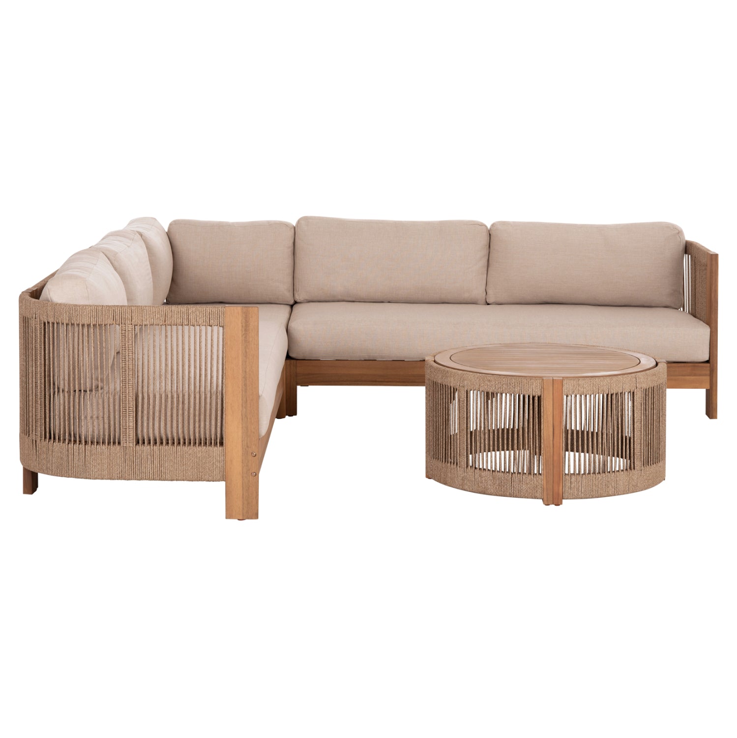 OUTDOOR CORNER LOUNGE SET 4PCS SERIES ODYSSEY HM6249 ACACIA WOOD-ROPE-BEIGE FABRIC